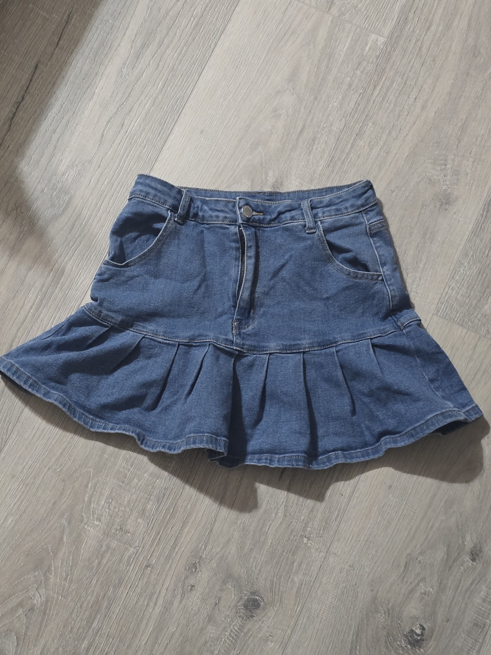 SHEIN Blue Denim Ruffle Mini Skirt